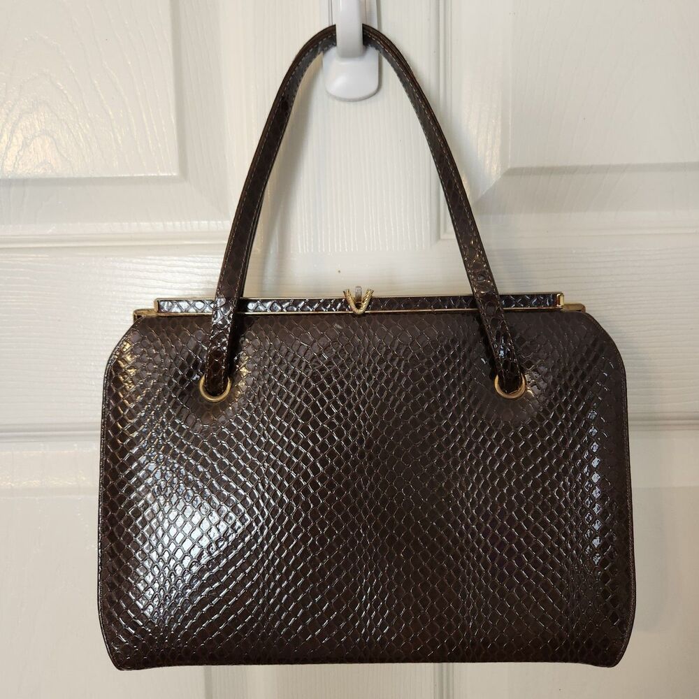 Vintage Naturalizer Women's Brown Simulated Leather Purse Bag Mid Century Clutch